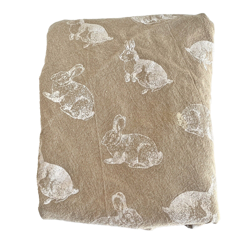 Bunny Rabbit Tablecloth Easter Tan Natural 56 x 54 Inch Well Dressed Home